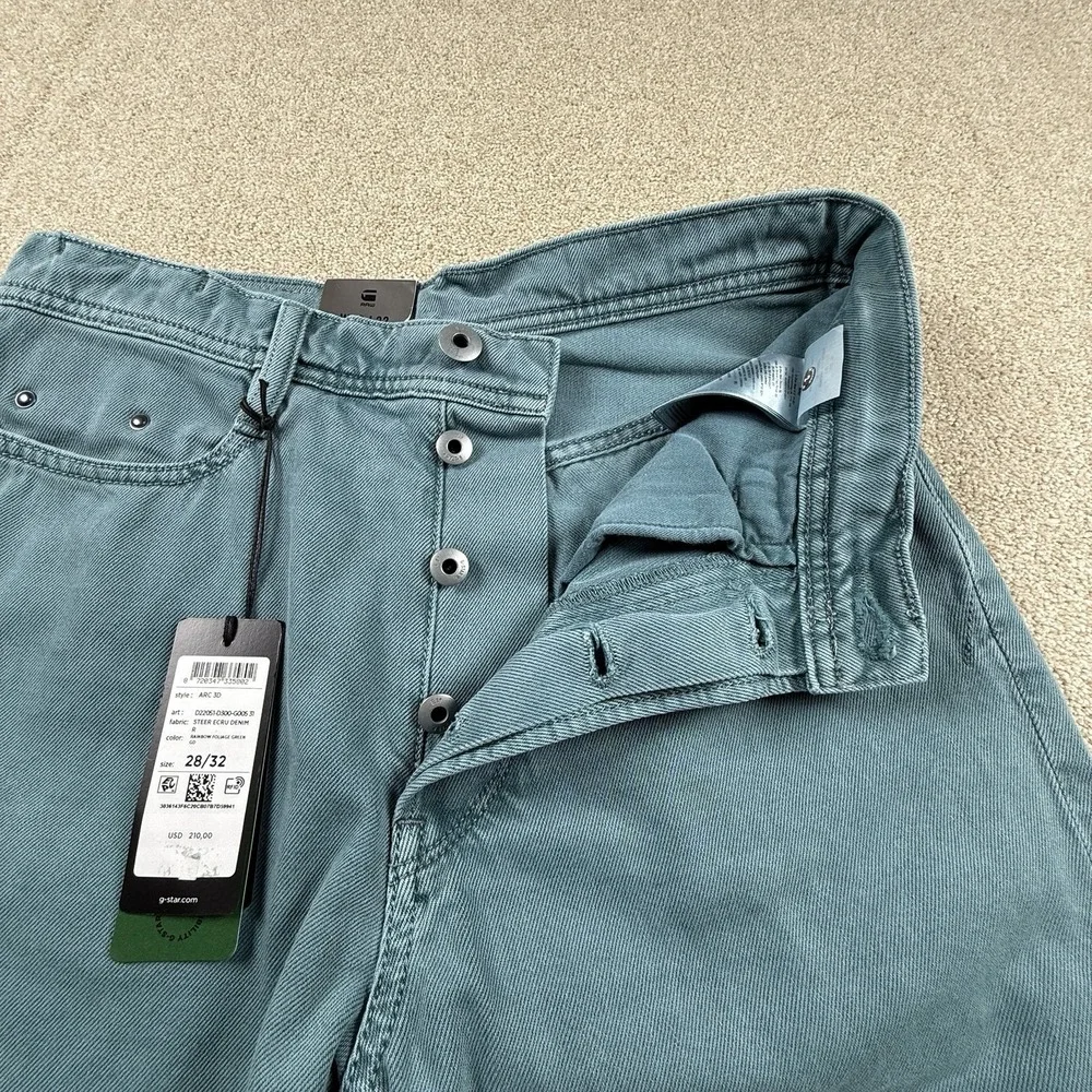 G-Star Raw Mens Arc 3D Jeans Size 28x32 Rainbow‎ Foliage Green Steer Ecru Denim